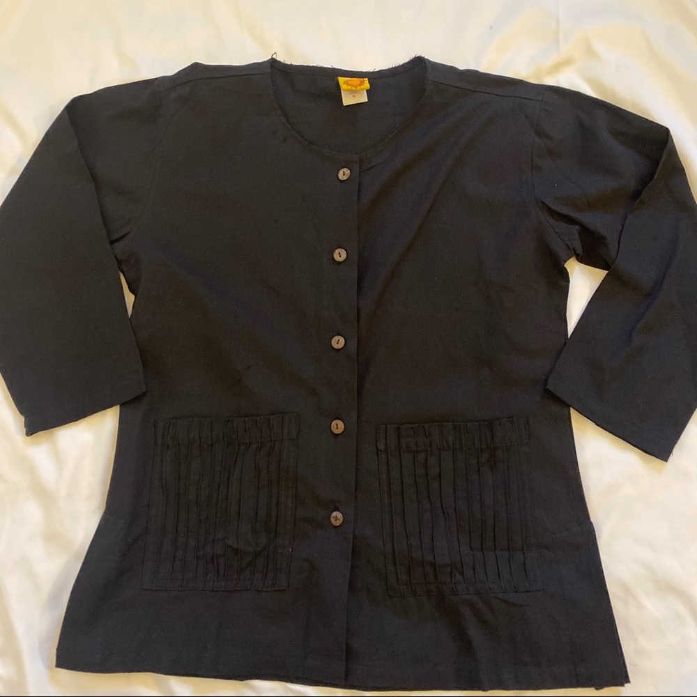 Karma Circle USA Med Black  100% Cotton Boho Hippy 3/4 Sleeve button down Shirt